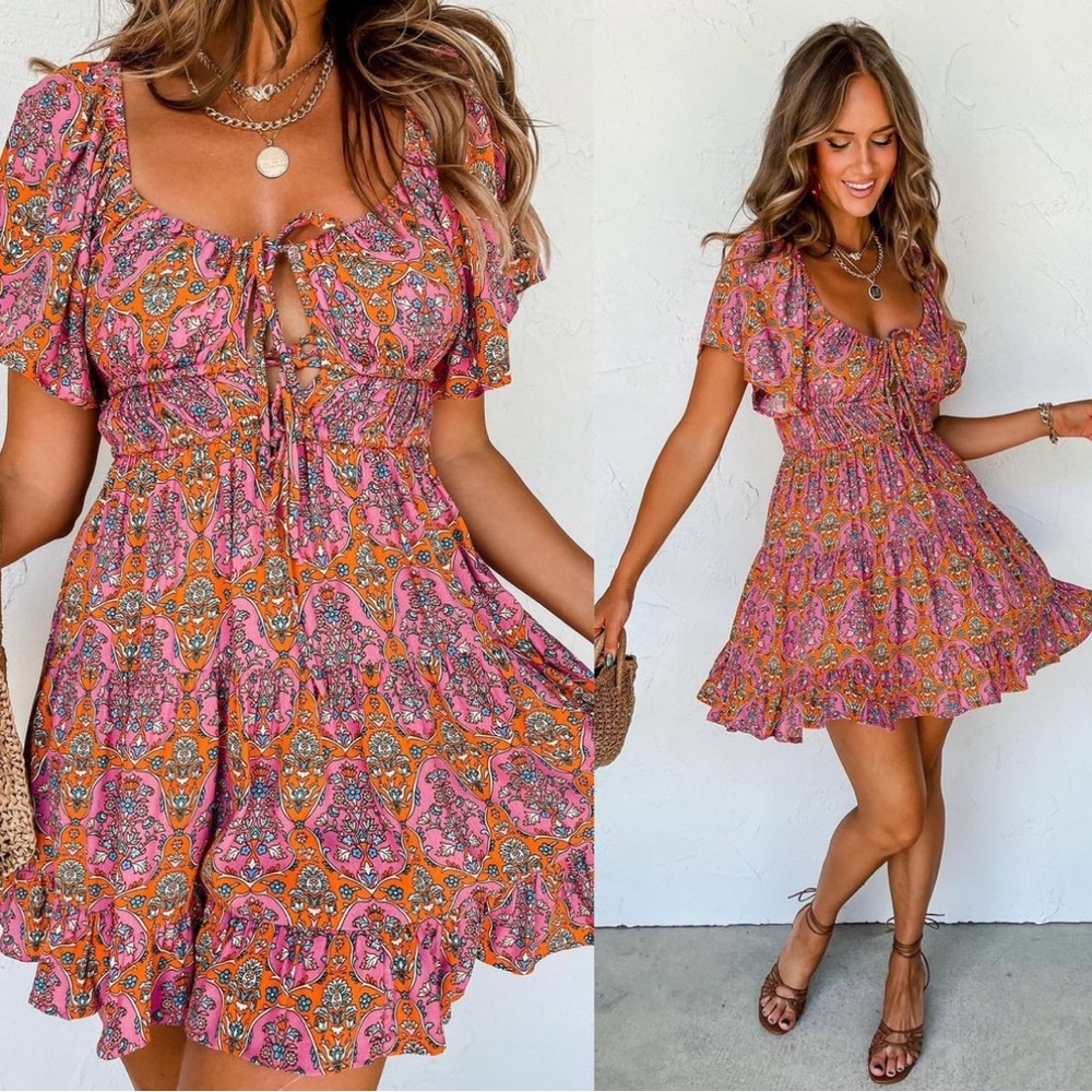 Pink Floral Mini Dress